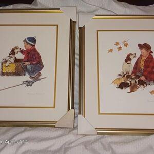 Norman Rockwell Art with Red and Gold Highlights